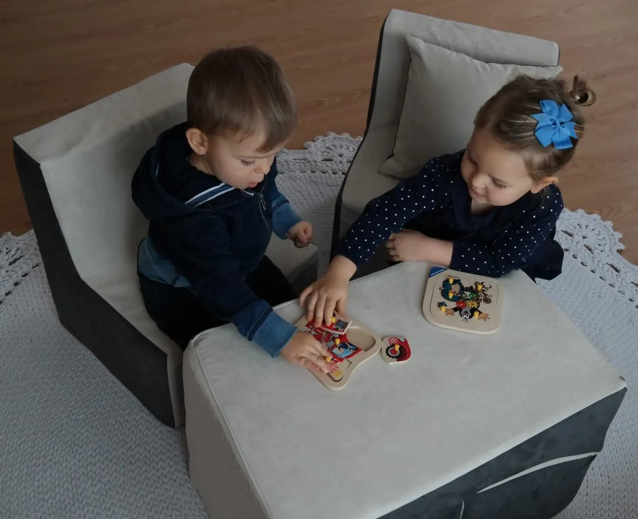 Velinda Fauteuil Pouf Enfant Bleu Ergonomique