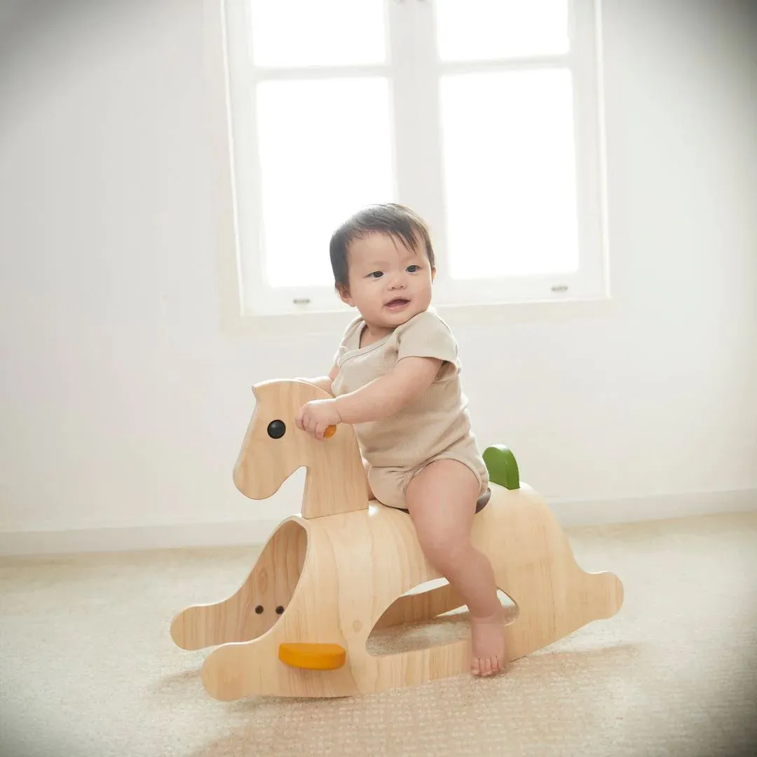 PlanToys Palomino cheval à bascule rouille bois