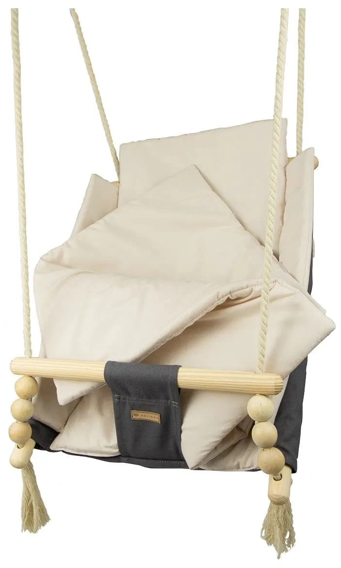 Velinda bascule bébé hamac bois coton gris-beige