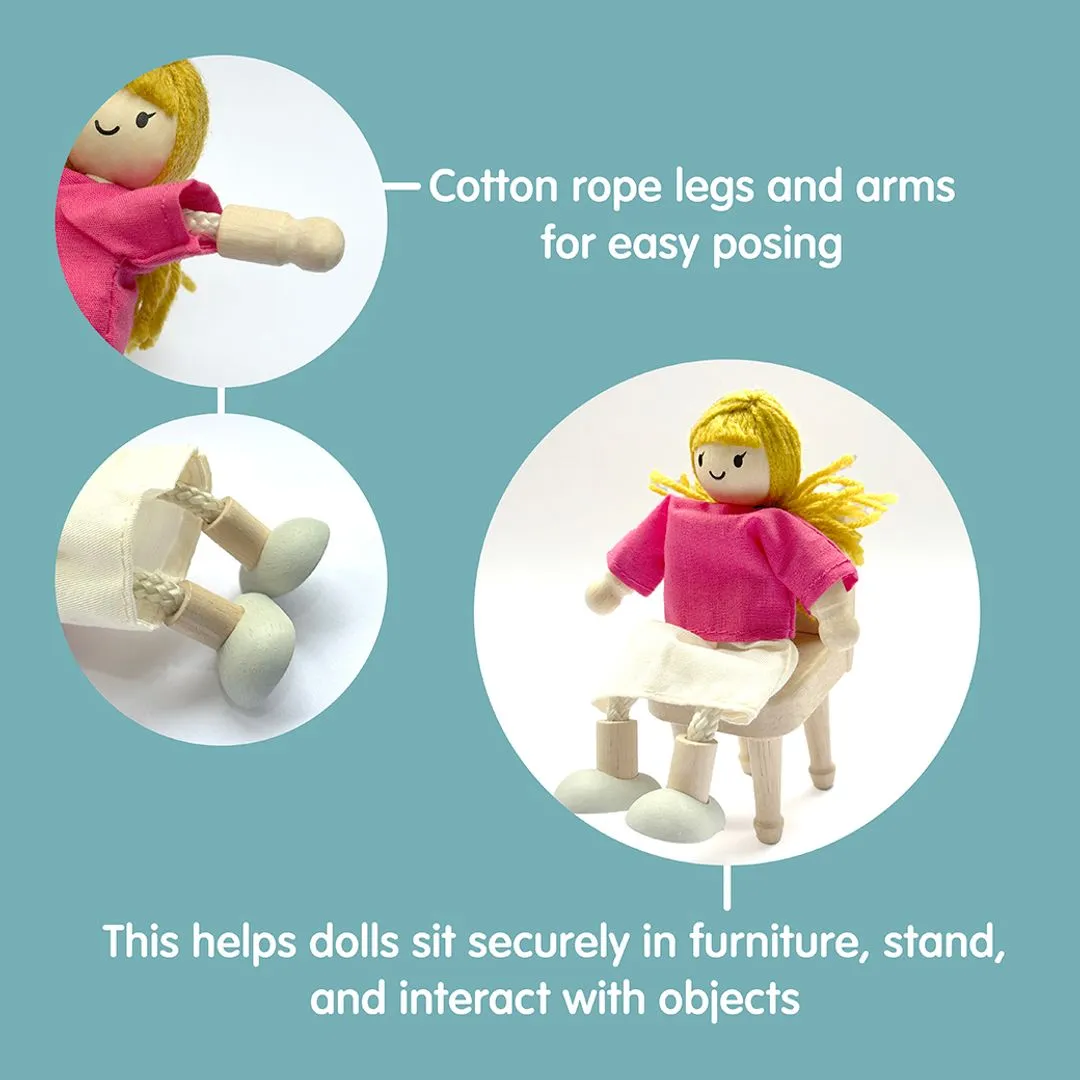PlanToys Doll Family poupées peau foncée bois