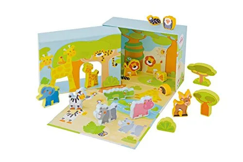 Sevi 82853 Play Case Savane figurines bois 15 pièces
