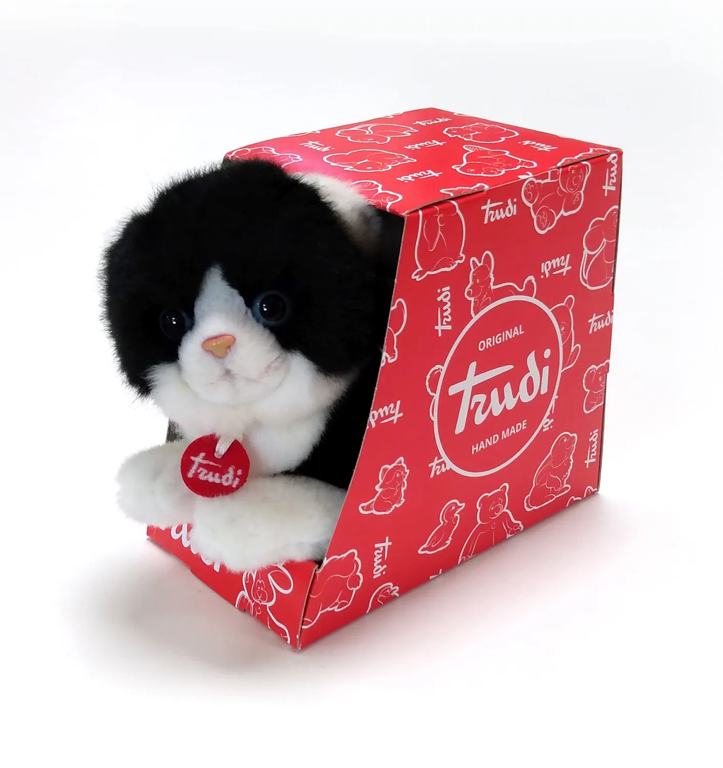 Trudi Trudino chat blanc noir peluche 15 cm douce