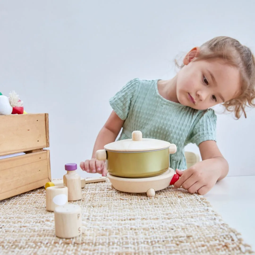 PlanToys Cookery Set dinette bois 2 ans pot et poêle