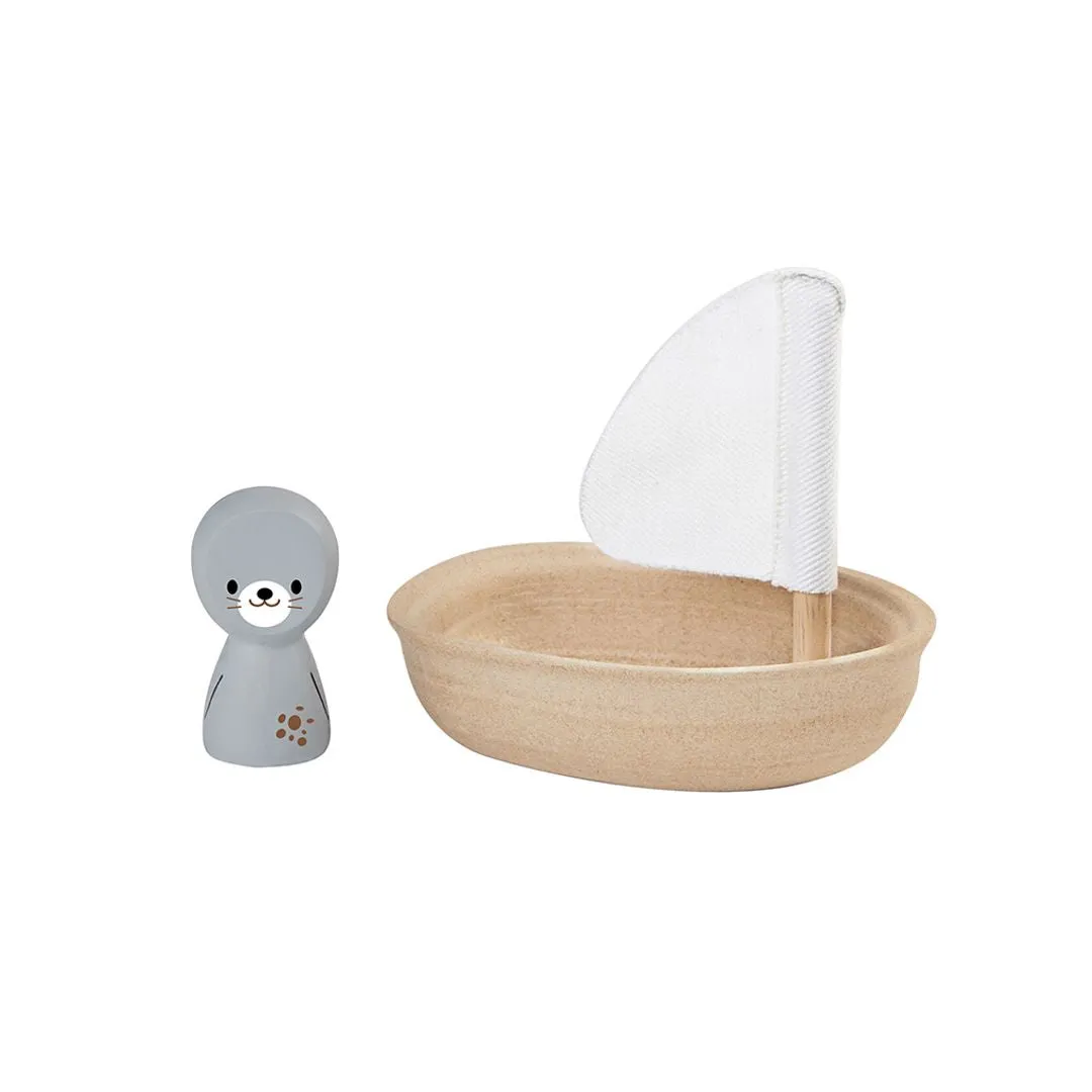 PlanToys Sailing Boat Seal bateau bain bois phoque dès 12 mois