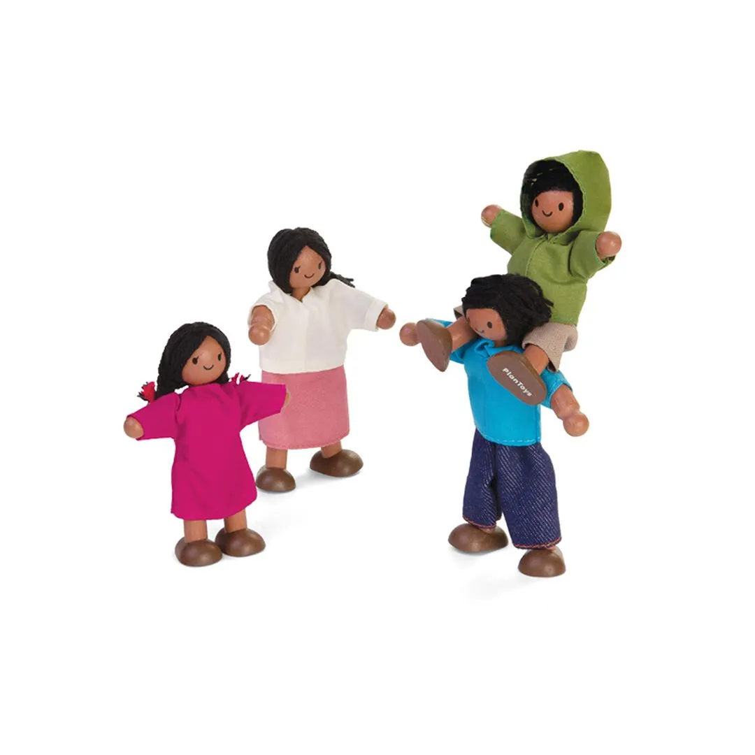 PlanToys Doll Family poupées peau mate 4 figurines bois