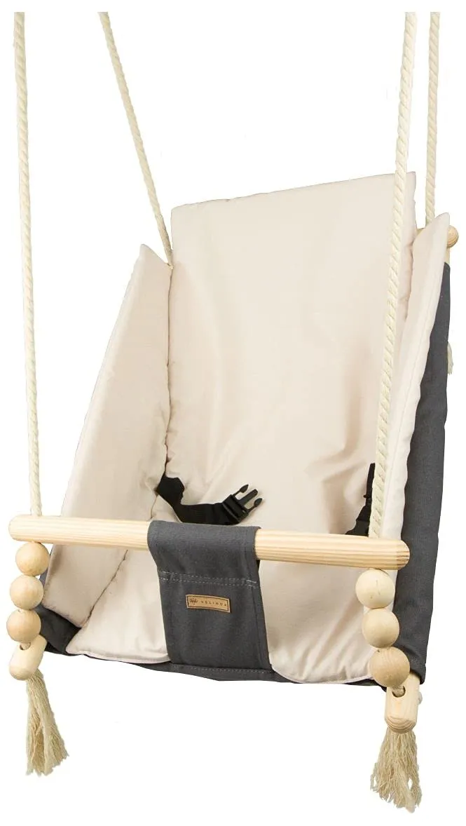 Velinda bascule bébé hamac bois coton gris-beige