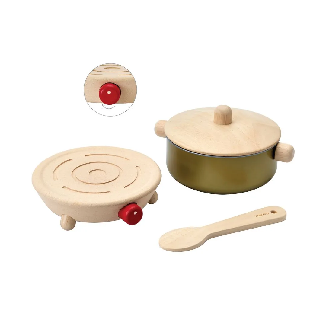 PlanToys Cookery Set dinette bois 2 ans pot et poêle