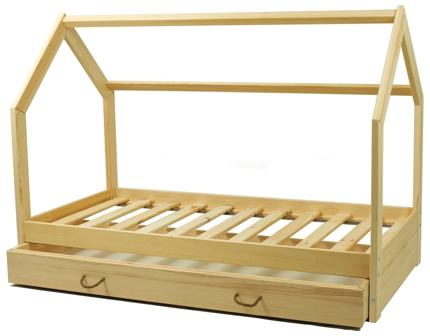 Velinda Scandinave lit maison enfant 160x80 bois naturel + tiroir