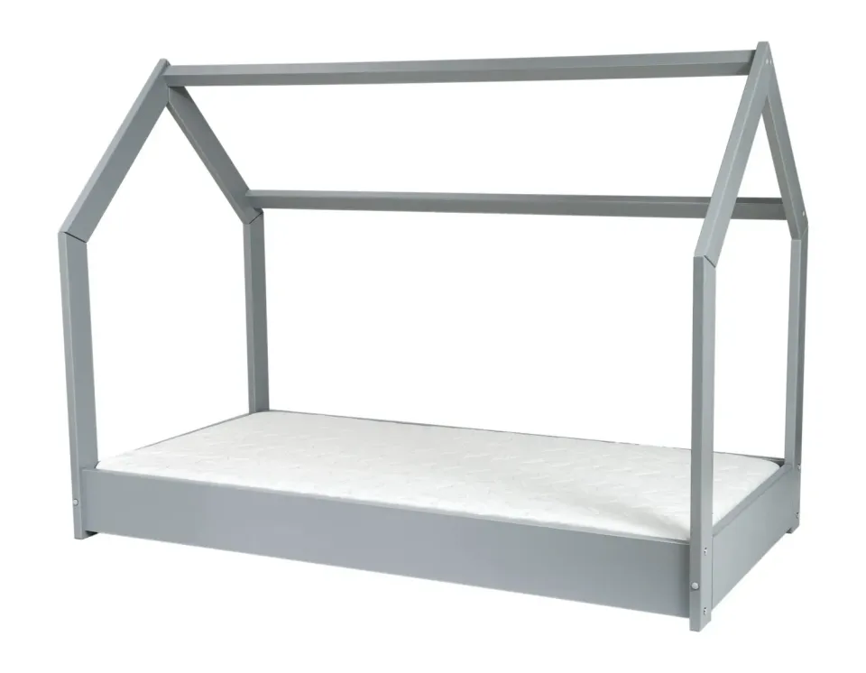 Velinda Maison cabane lit enfant 160x80 gris matelas ECO pin
