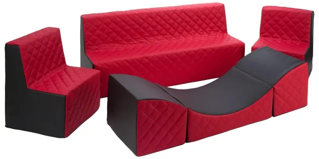 Velinda Repos 2 fauteuils + canapé + pouf noir rouge