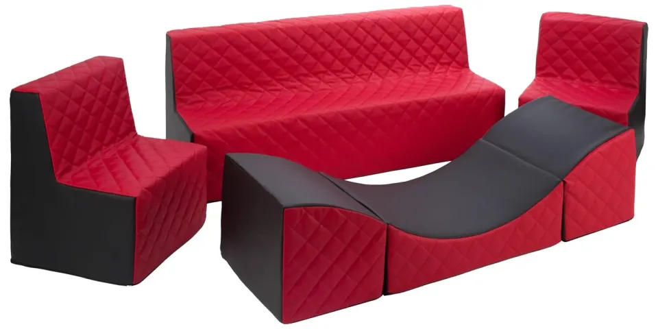 Velinda Repos 2 fauteuils + canapé + pouf noir rouge
