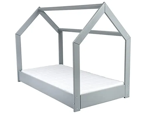 Velinda Maison cabane lit enfant 160x80 gris matelas Standard pin