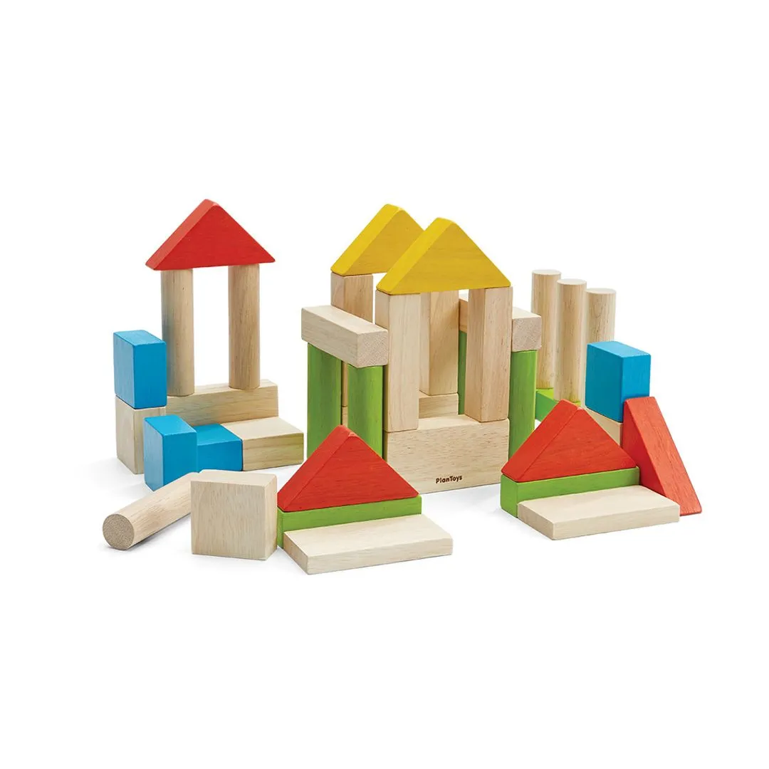 PlanToys Unit Blocks 40 blocs de construction en bois colorés
