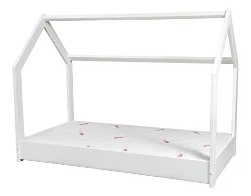 Velinda Cabane lit enfant bois 160x80cm blanc + matelas