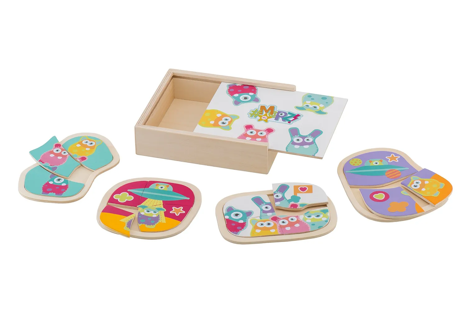 Trudi Sevi 82975 boîte 4 puzzles bois phosphorescent