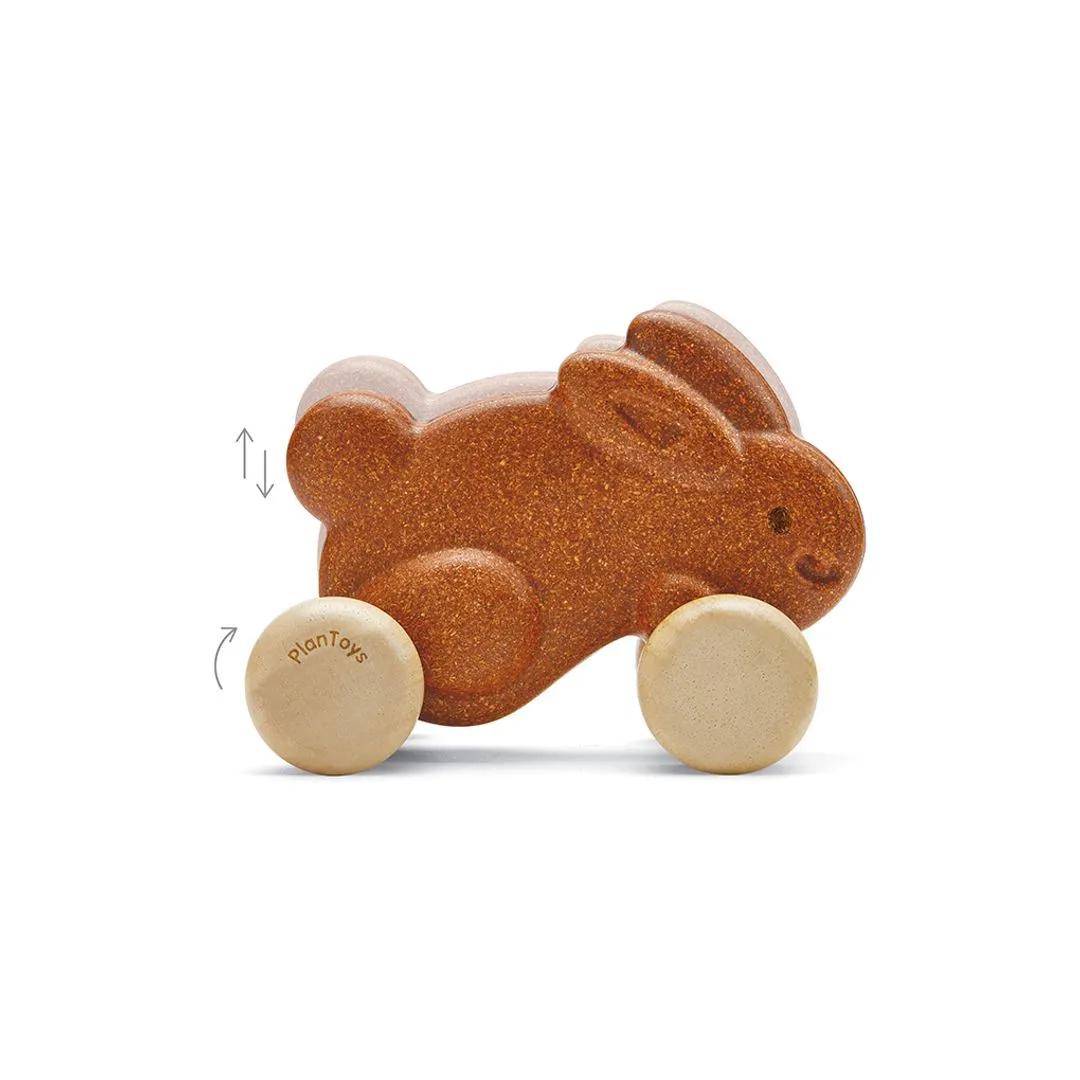 PlanToys Push Along lapin à pousser marron bois