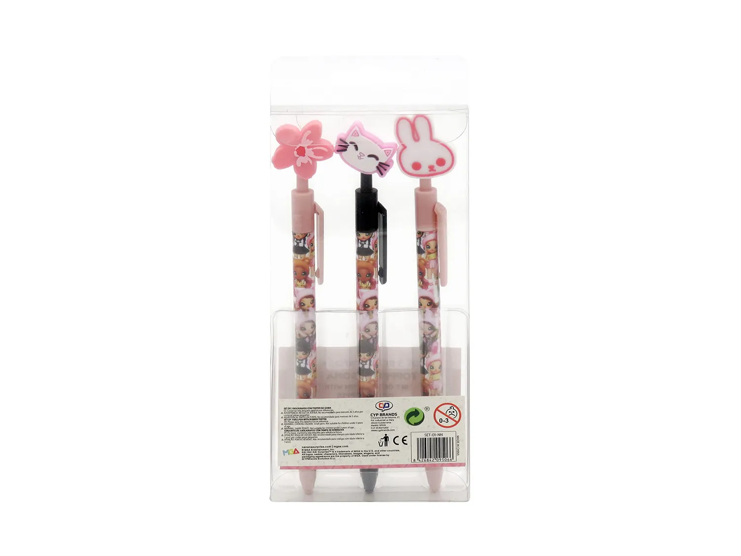 Na! Na! Na! Surprise lot 3 stylos bille chat fleur lapin