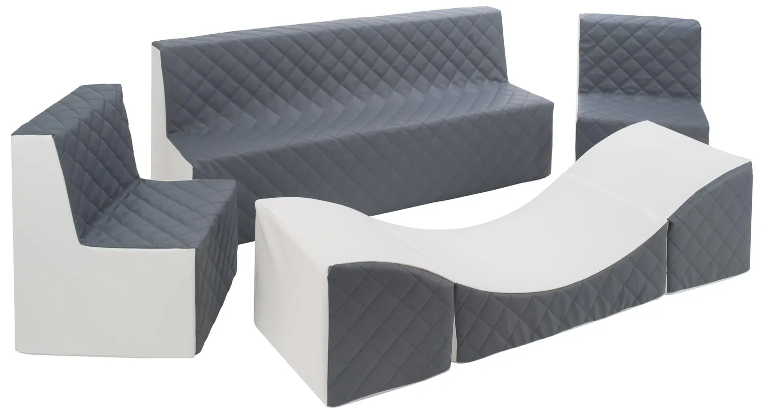 Velinda Repos 2 fauteuils + canapé + pouf noir rouge