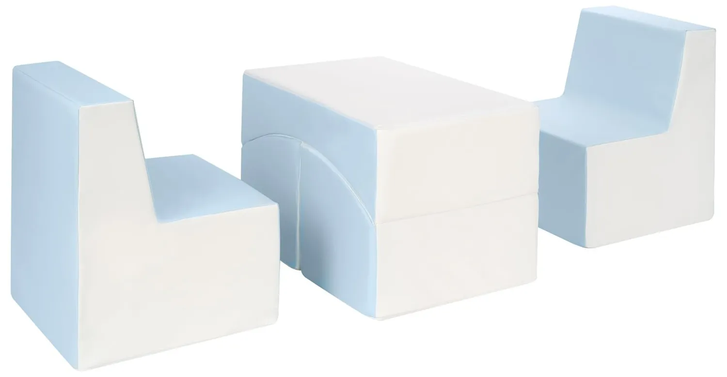 Velinda Ensemble Éco-Cuir 2 Fauteuils + Pouf Blanc Gris