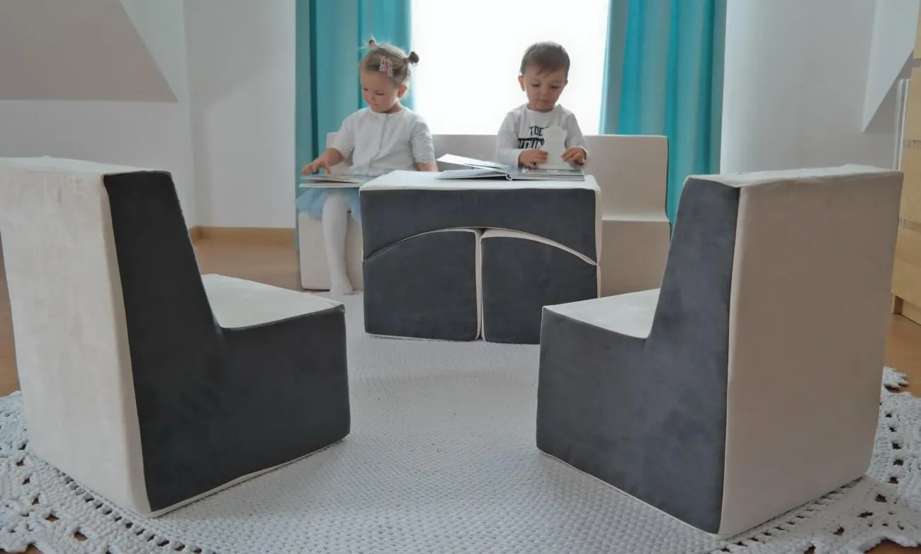 Velinda ensemble canapé enfant beige-gris 4 pièces