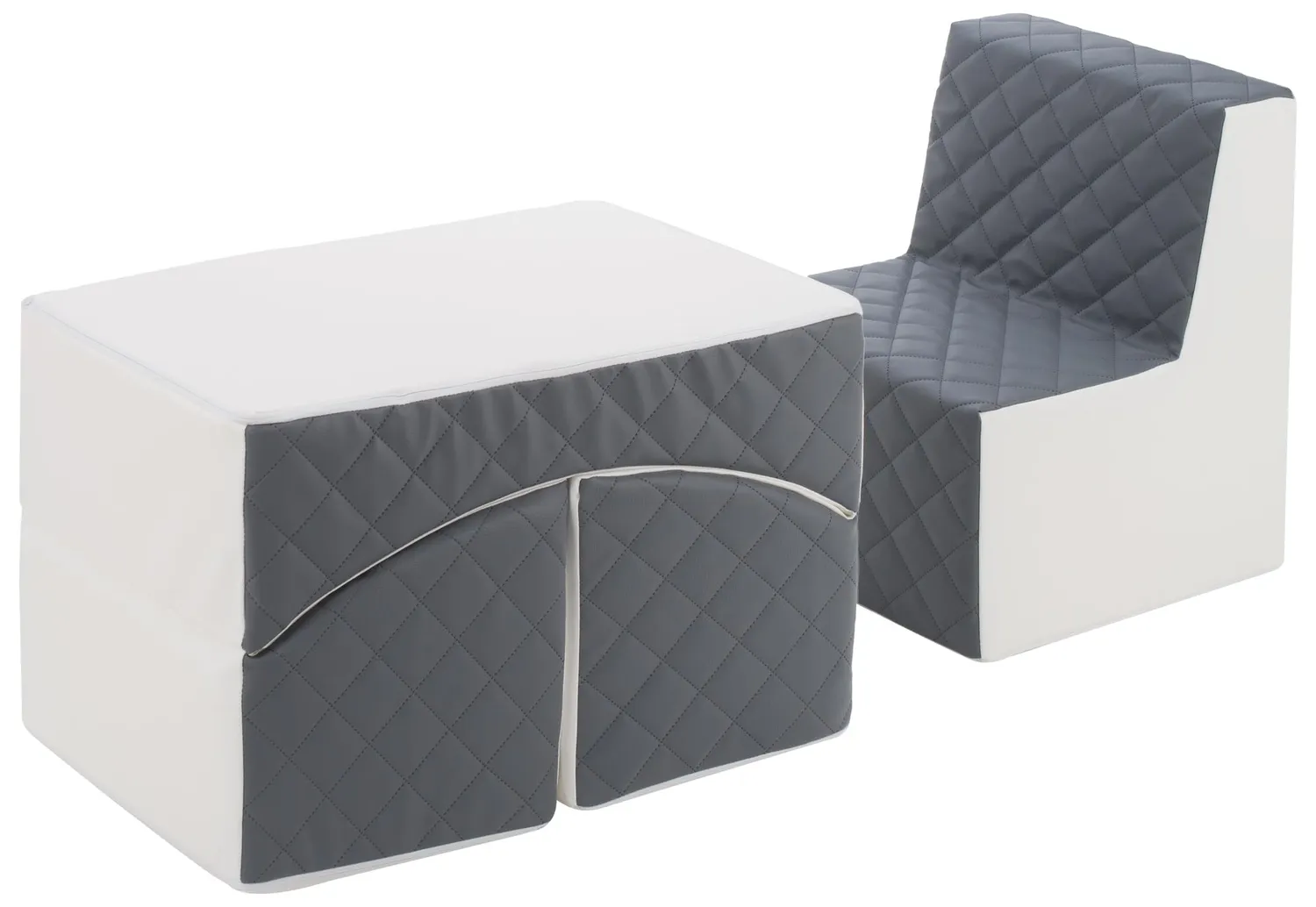 Velinda Repos fauteuil enfant + pouf blanc turquoise éco-cuir