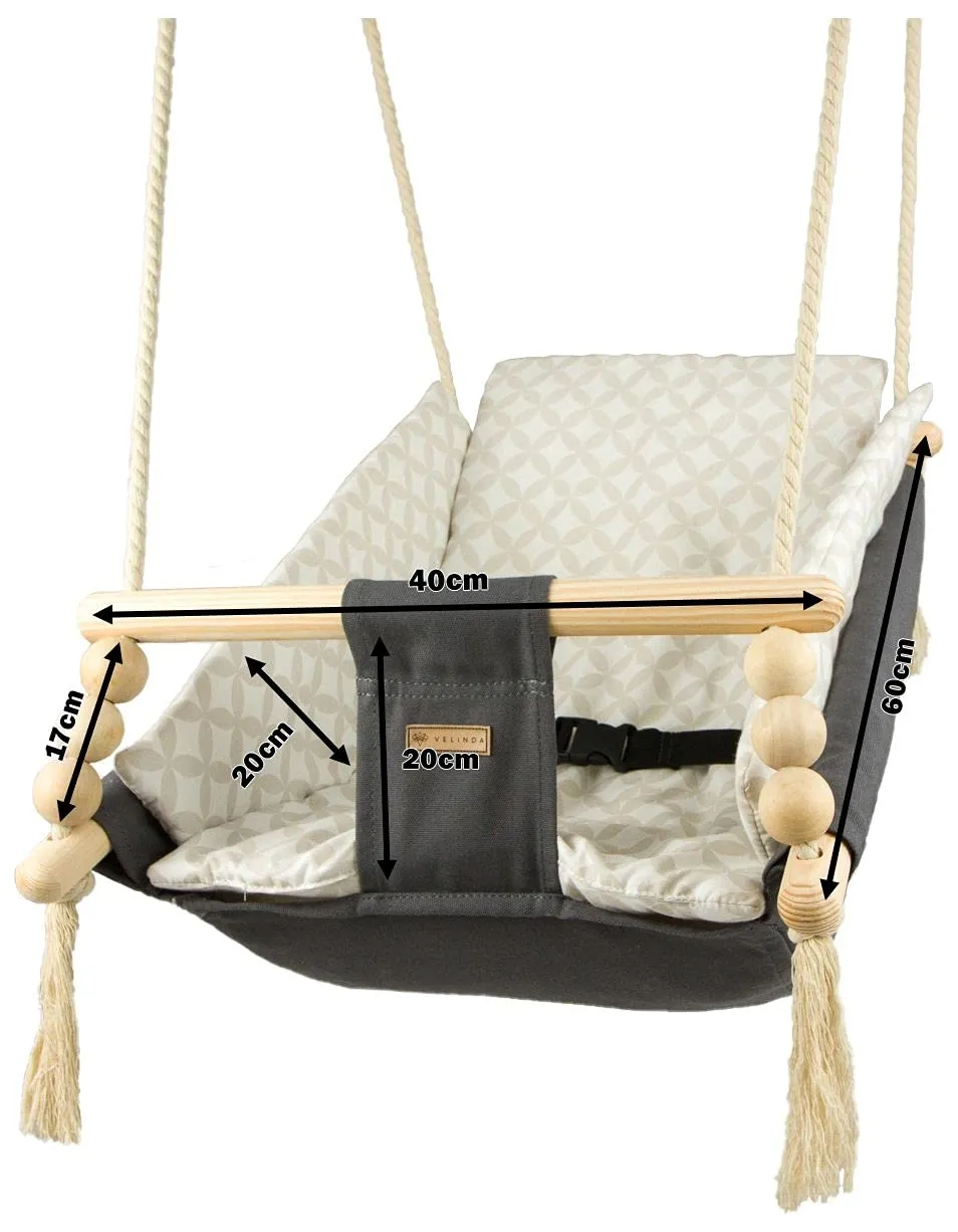 Velinda bascule bébé hamac bois coton gris-beige