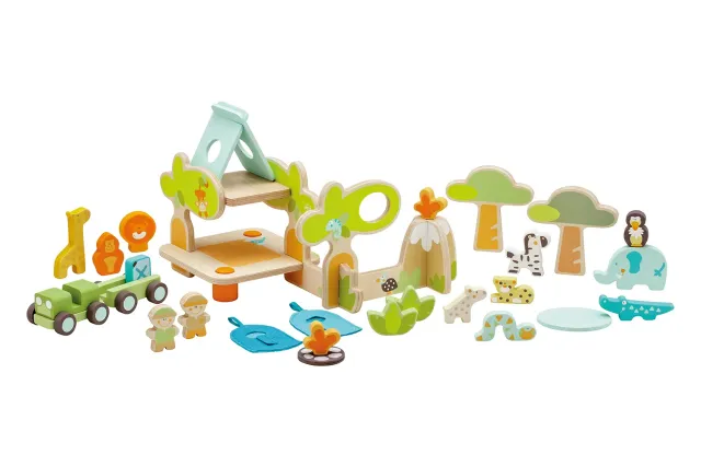 Trudi Sevi 83083 Animals Safari jouet bois explorateurs