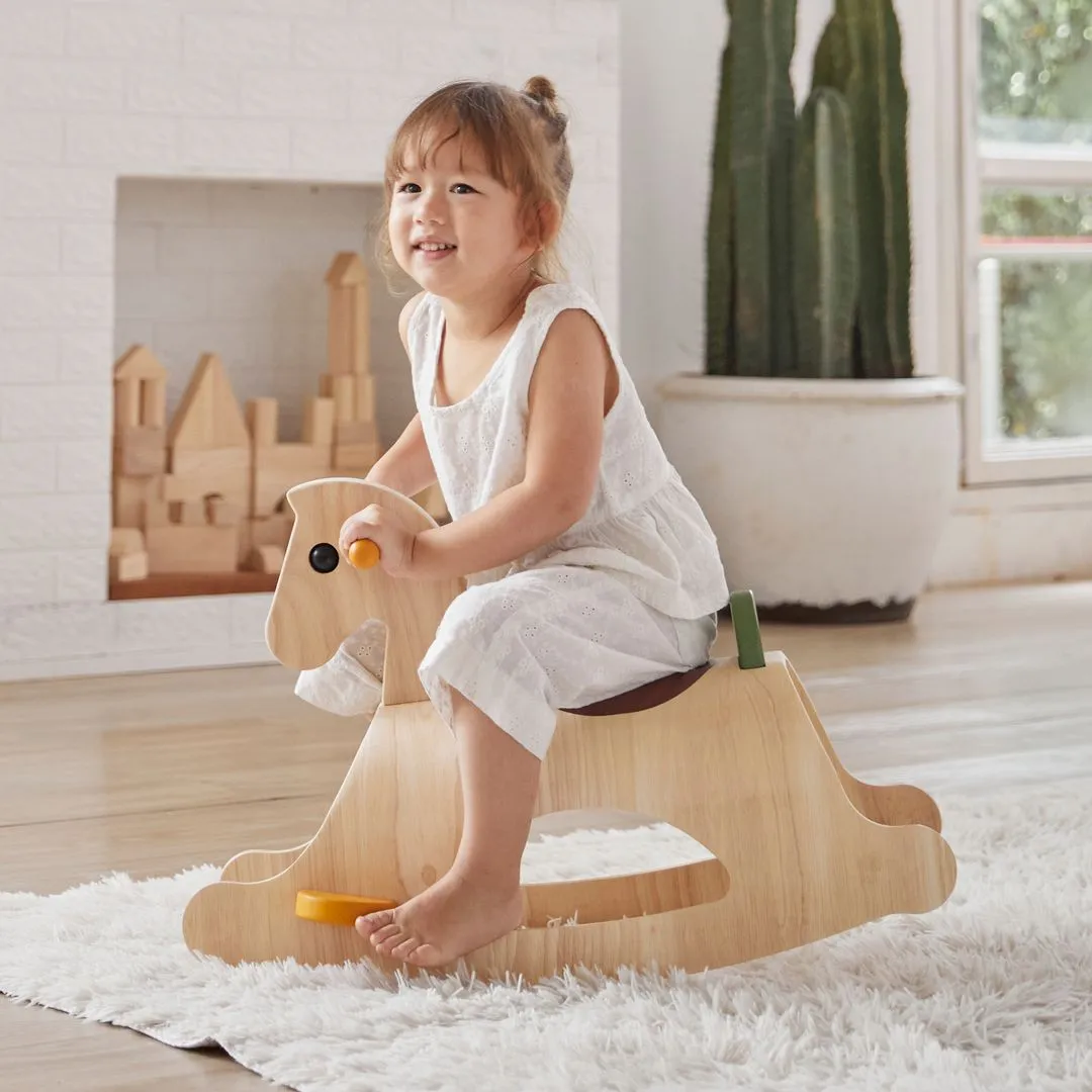 PlanToys Palomino cheval à bascule rouille bois