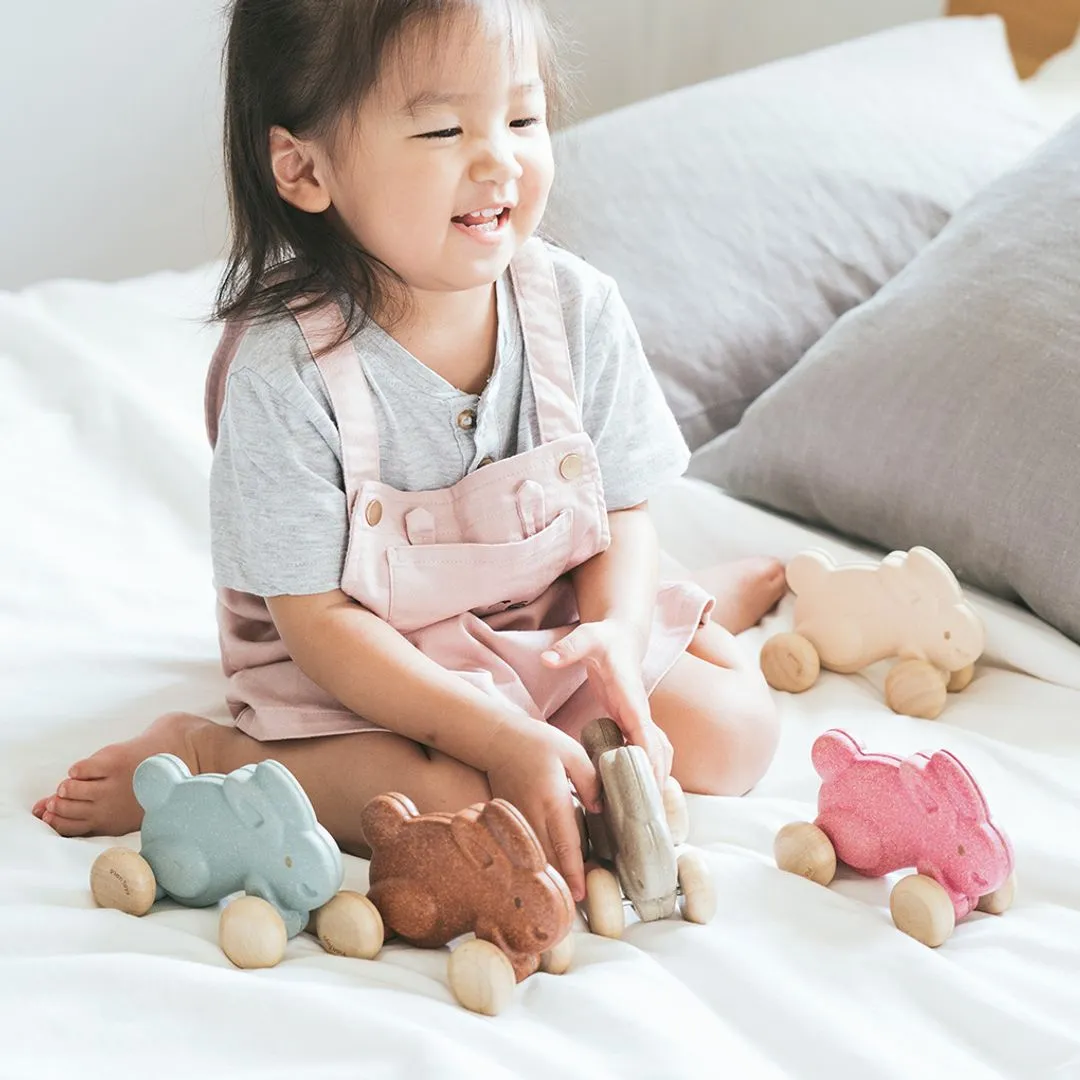 PlanToys Lapin Jouet à pousser rose bois dès 12 mois
