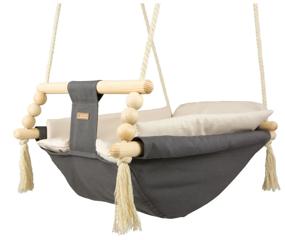 Velinda bascule bébé hamac bois coton gris-beige