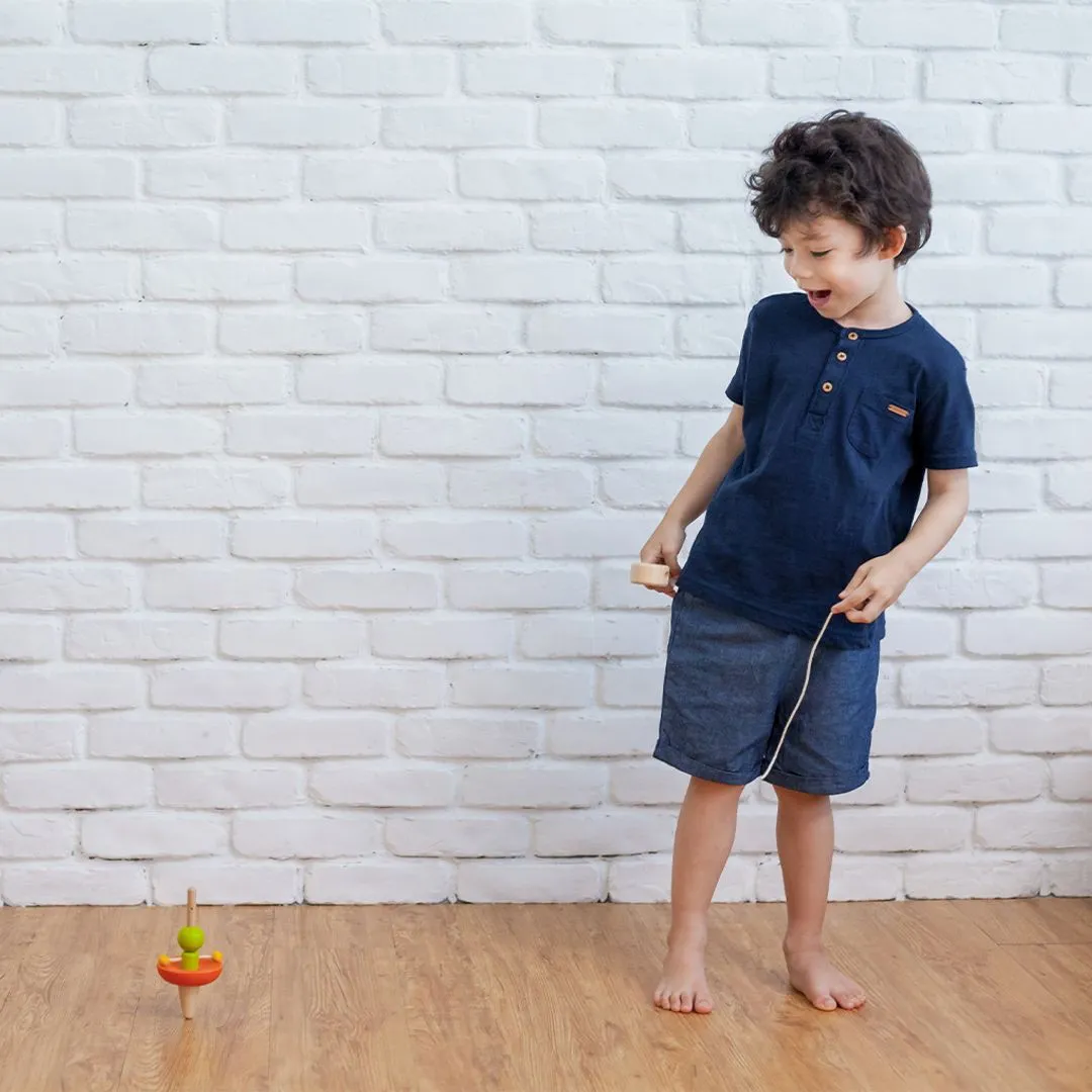 PlanToys Spaceship Top toupie bois vaisseau à ficelle