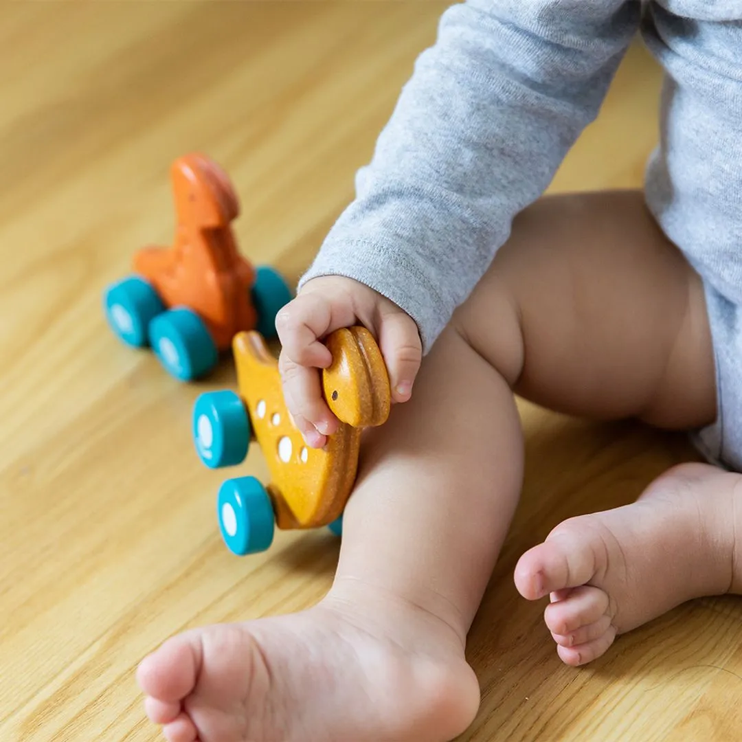 PlanToys Dino Car Stego voiture à pousser bois dès 12 mois
