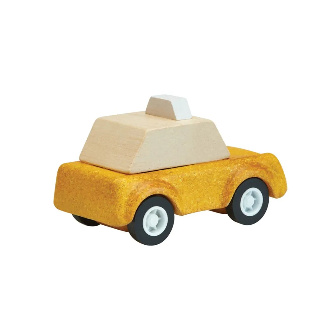PlanToys Yellow Taxicab voiture bois taxi jaune