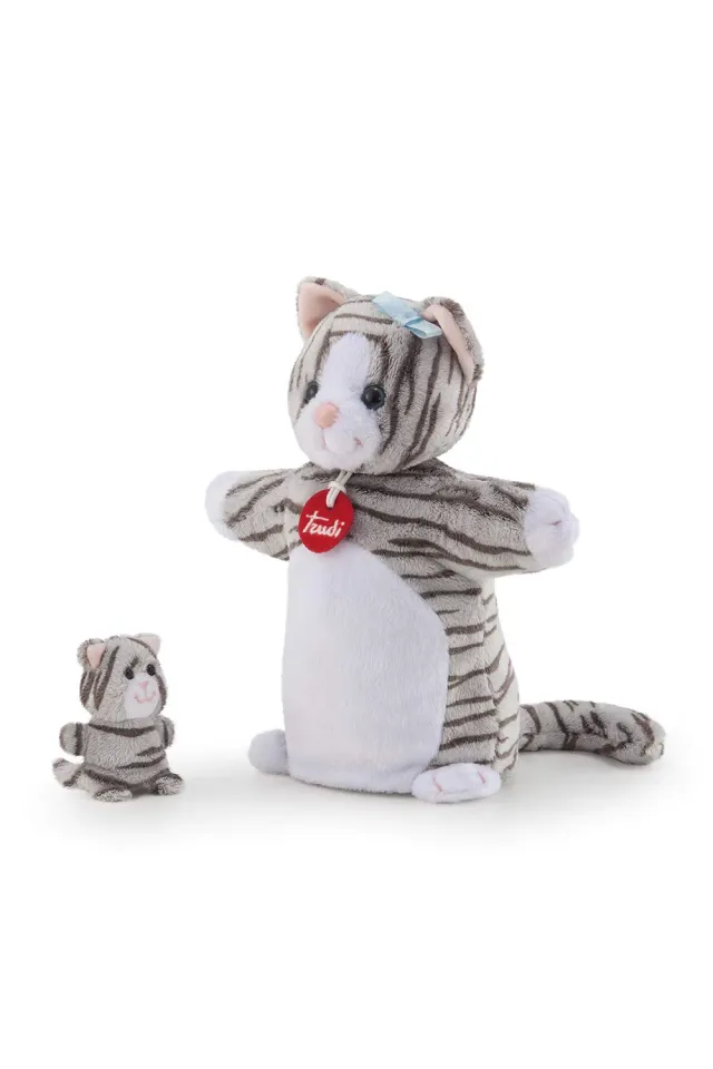 Trudi Puppet Baby 29865 marionnette chat blanc gris 23 cm