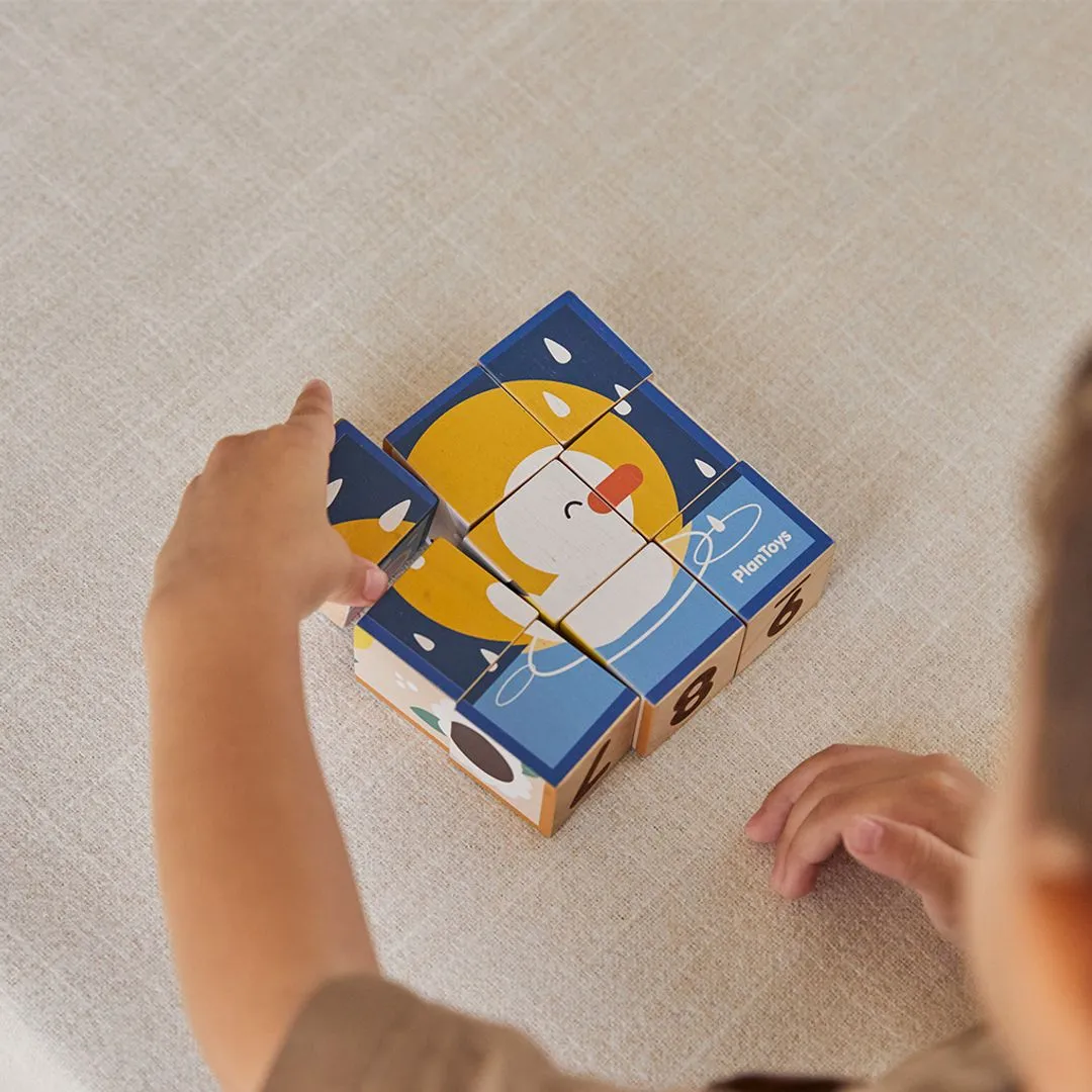 PlanToys Animal Puzzle Cubes puzzle bois 9 cubes