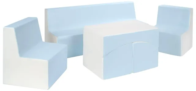 Velinda ensemble canapé enfant éco-cuir blanc bleu pastel