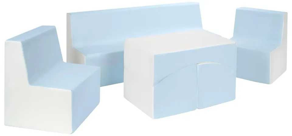 Velinda ensemble canapé enfant éco-cuir blanc bleu pastel