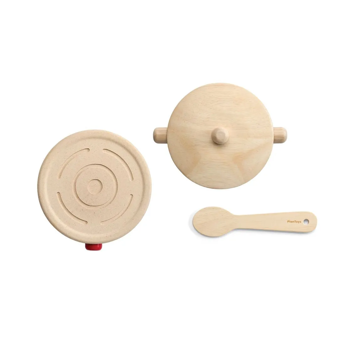 PlanToys Cookery Set dinette bois 2 ans pot et poêle