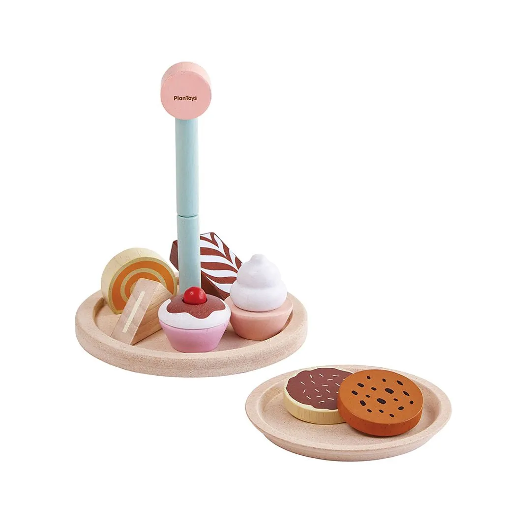 PlanToys Bakery Stand Set dinette pâtisserie bois 9 pièces