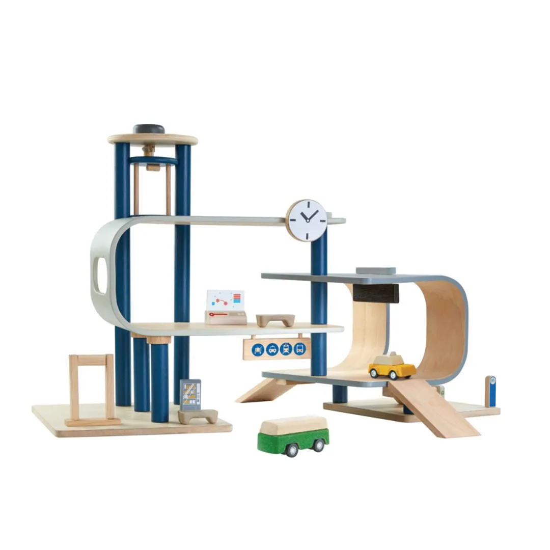 PlanToys Central Station gare train bois héliport