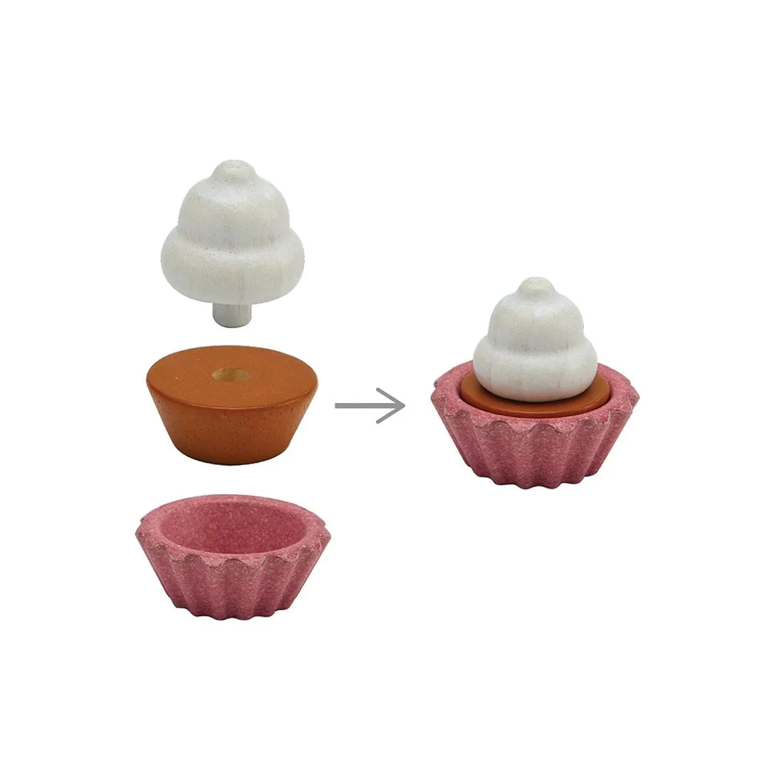 PlanToys Cupcake Set dinette pâtisserie bois 9 pièces