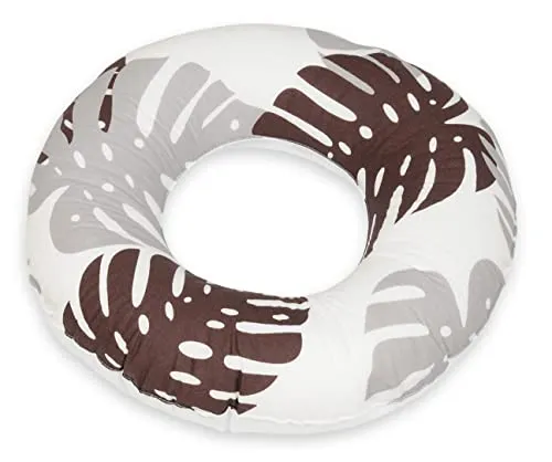 Velinda Feuilles Grises et Marrons coussin allaitement blanc portable