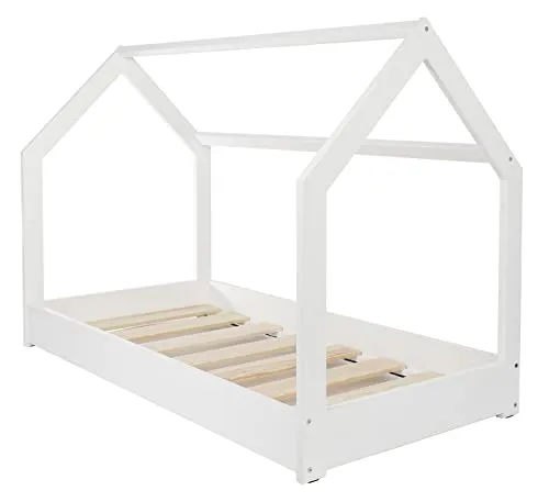 Velinda Cabane lit enfant bois 160x80cm blanc + matelas