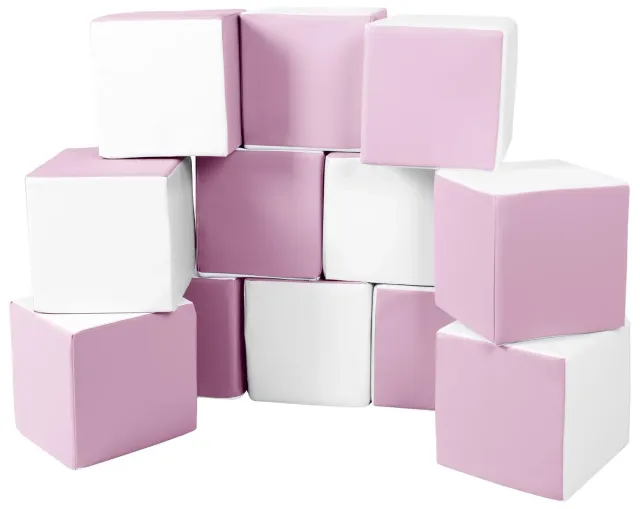 Velinda Cubes Lot de 12 Blocs Mousse Blanc Rose Pastel Crèche