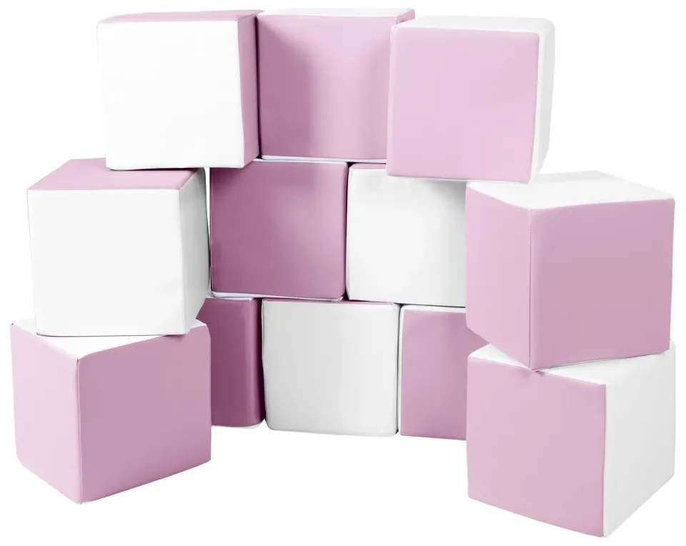 Velinda Cubes Lot de 12 Blocs Mousse Blanc Rose Pastel Crèche