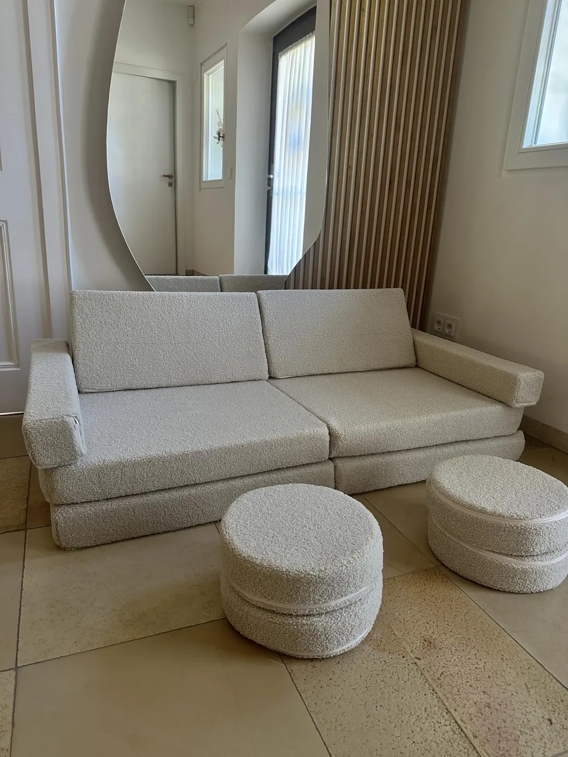 Velinda canapé bouclé modulaire menthe mousse enfant