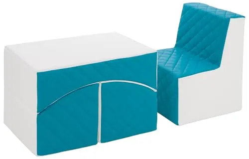 Velinda Repos fauteuil enfant + pouf blanc turquoise éco-cuir