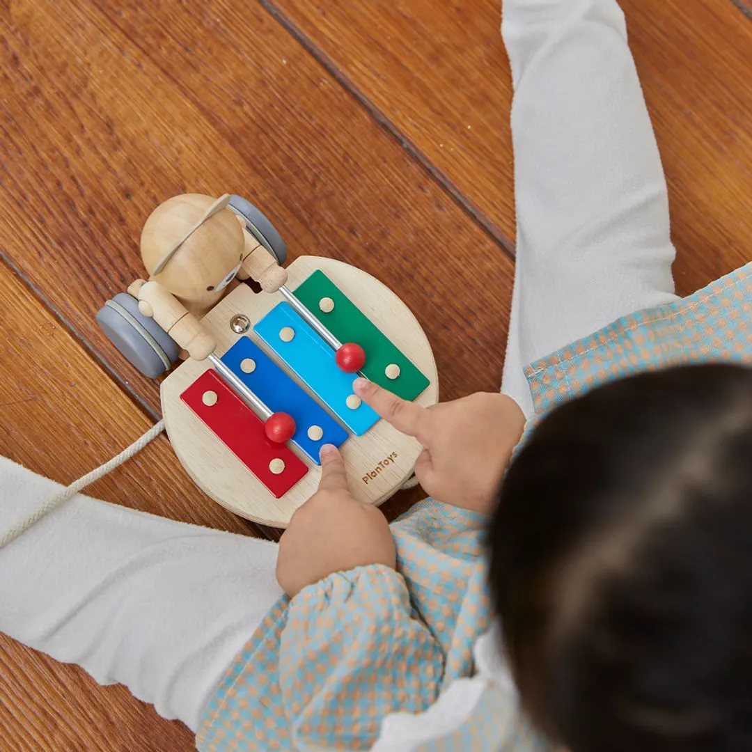 PlanToys Bear jouet à tirer ours musical bois