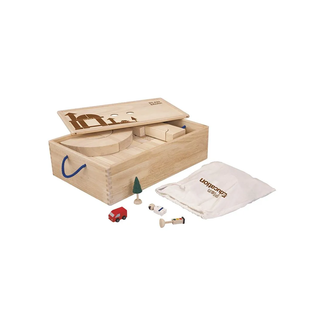 PlanToys Block Set B cubes bois ville 50 blocs coffret
