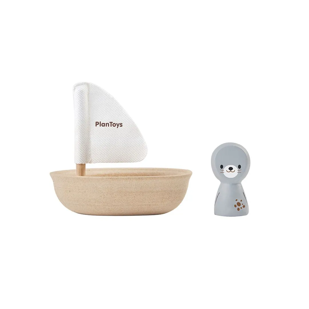 PlanToys Sailing Boat Seal bateau bain bois phoque dès 12 mois